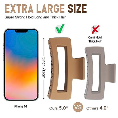 XXL Jumbo Rectangle Claw Clips for Thick Hair - Strong Hold Hair Clips | Rectangle Design | Matte Finish | Non Slip | Wide Opening | 2 Pack (Jelly Gray & Brown) - color: Jelly Gray & Brown