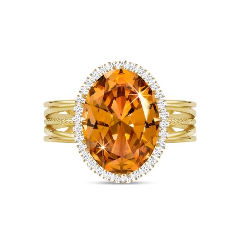 Linawe Costume Jewelry Adjustable Cocktail Ring for Women | Copper, Rhinestone, Cubic Zirconia, Oval, Fake Diamond, Crystal, Stone, Birthstone, Gemstone, Big, Chunky, Statement - color: Yellow Orange