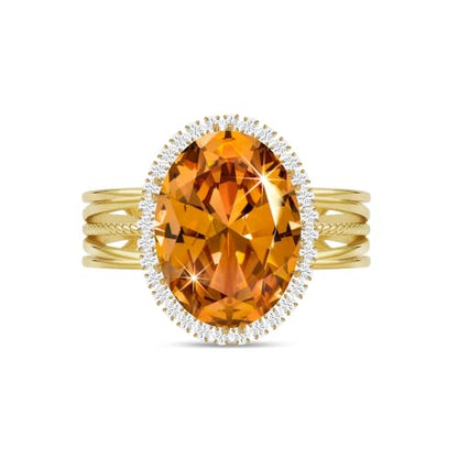 Linawe Costume Jewelry Adjustable Cocktail Ring for Women | Copper, Rhinestone, Cubic Zirconia, Oval, Fake Diamond, Crystal, Stone, Birthstone, Gemstone, Big, Chunky, Statement - color: Yellow Orange