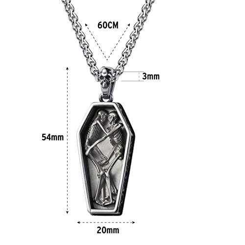 Skull Necklace for Men Stainless Steel Gothic Punk Emo Biker Necklace Jewelry for Men 60cm - style: Retro Coffin Skull