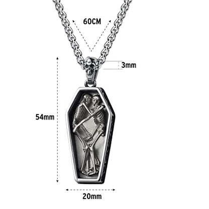 Skull Necklace for Men Stainless Steel Gothic Punk Emo Biker Necklace Jewelry for Men 60cm - style: Retro Coffin Skull