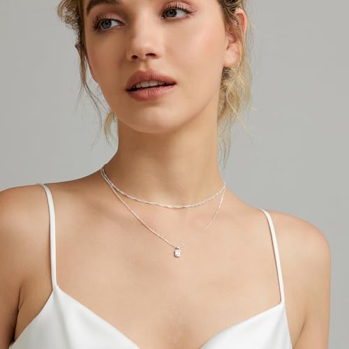 Zeffy Diamond Necklaces for Women, Dainty Gold Necklace 18k Gold Plated Layered Necklaces Simple Gold CZ Diamond Pendant Necklaces for Women Trendy Jewelry Gifts for Girls - color: Silver Diamond Layered Necklace