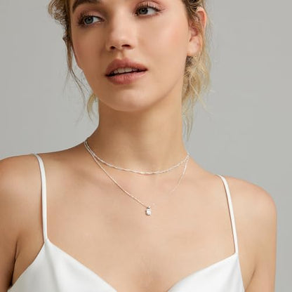 Zeffy Diamond Necklaces for Women, Dainty Gold Necklace 18k Gold Plated Layered Necklaces Simple Gold CZ Diamond Pendant Necklaces for Women Trendy Jewelry Gifts for Girls - color: Silver Diamond Layered Necklace