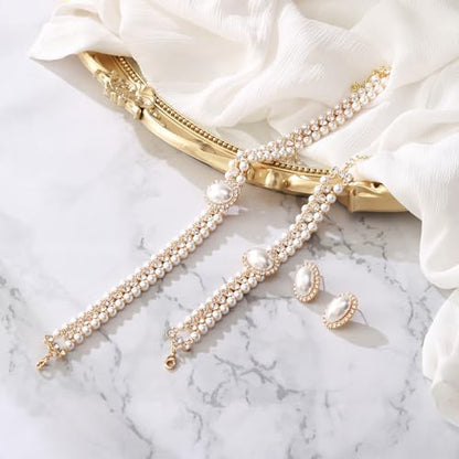BriLove 1920s Costume Jewelry Set for Women,Vintage Multilayer Simulated Pearl Crystal Necklace Bracelet Earrings Cosplay Party Accessories - style: Stud