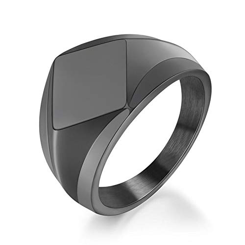 MYNENEY Stainless Steel Square Shape Signet for Men Statement Ring - color: Rhombus Black