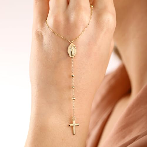 14K Gold Layered Cross Necklaces for Women,Tiny Small Sideways Cross Necklace Minimalist Christian Jewelry Gifts First Communion Confirmation Easter Stuff,2Pcs - color: Virgin Mary,Gold