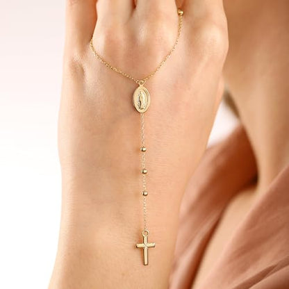 14K Gold Layered Cross Necklaces for Women,Tiny Small Sideways Cross Necklace Minimalist Christian Jewelry Gifts First Communion Confirmation Easter Stuff,2Pcs - color: Virgin Mary,Gold