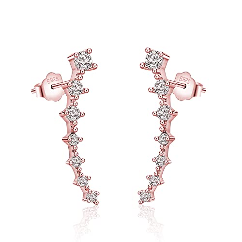 925 Sterling Silver Post Cubic Zirconia Ear Crawle Earring For Women 7 Crystal Star Ear Stud Earrings AAA CZ Arrow Ear Climber Hypoallergenic Piercing Gifts For Her - color: Rose gold