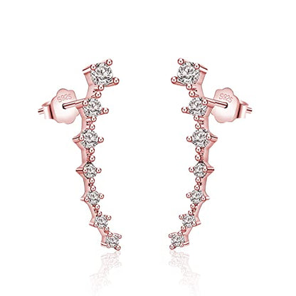 925 Sterling Silver Post Cubic Zirconia Ear Crawle Earring For Women 7 Crystal Star Ear Stud Earrings AAA CZ Arrow Ear Climber Hypoallergenic Piercing Gifts For Her - color: Rose gold