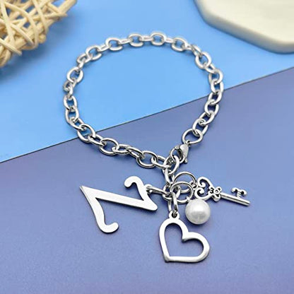 Initial A-Z Bracelets Gift for Women Girls Stainless Steel Chain Bracelet 26 Alphabet Jewelry Gifts for Birthday Anniversary Letter Bracelet Monogram Gifts for Sister Friend Girlfriends Mom 8.26 Inch - color: Z