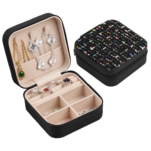 Stylish Portable Mini jewelry box, Travel jewelry organizer (black) | Travel jewelry case with cotton yarn knitting top, Thank you gifts for women, Birthday gifts for girls. - color: black