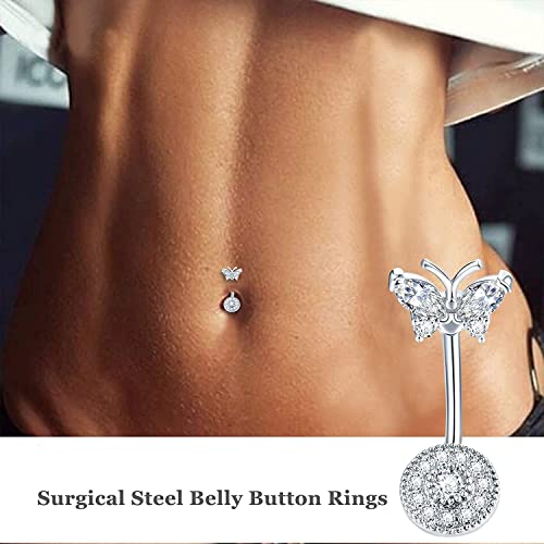 Incaton 14G Cute Heart Stainless Steel Belly Button Rings Belly Piercing Jewelry Diamond Belly Rings for Women Navel Piercing Jewelry - color: 5pcs Silver 2 10mm