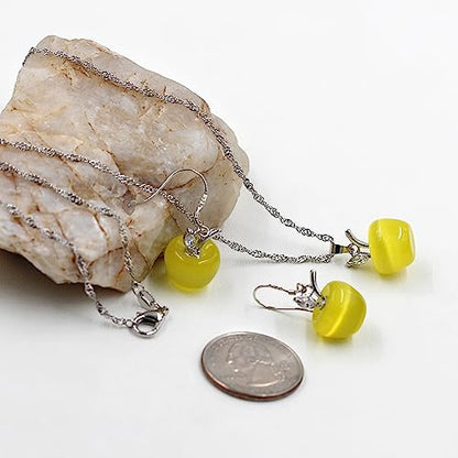 Uloveido Apple Necklace and Earrings Set for Women Cute Apple Jewelry Set for Teacher Mom YL007 - color: Yellow
