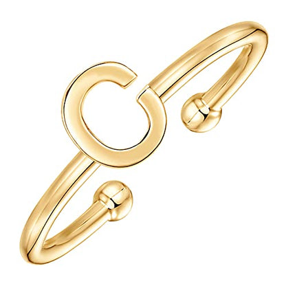 PAVOI 14K Gold Plated Initial Letter Ring for Women, Adjustable Band | Thin Initial Band - Dainty Fashion Jewelry Gifts - style: - C