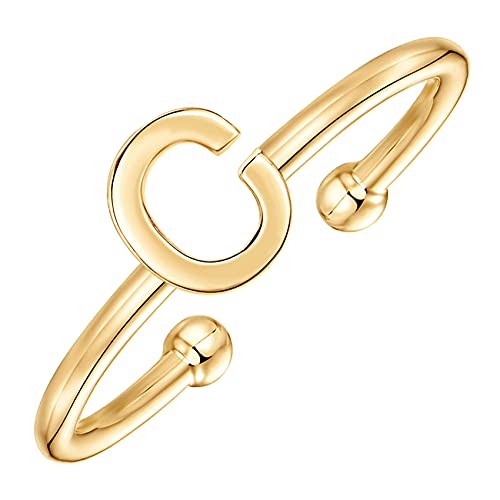 PAVOI 14K Gold Plated Initial Letter Ring for Women, Adjustable Band | Thin Initial Band - Dainty Fashion Jewelry Gifts - style: - C