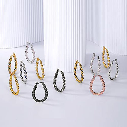14K Gold Plated Hoop Earrings 925 Sterling Silver Post Earring for Women - color: Whtie-Blue CZ