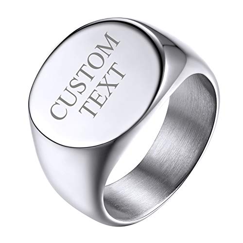 GoldChic Jewelry Personalized Signet Rings Men Women, Stainless Steel Custom Photo Bold Square/Oval Monogram/Old English Initial Pinky Stacking Statement Ring in Black/Silver/Gold (Size 7-14) - color: Steel-Customized -Round