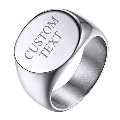 GoldChic Jewelry Personalized Signet Rings Men Women, Stainless Steel Custom Photo Bold Square/Oval Monogram/Old English Initial Pinky Stacking Statement Ring in Black/Silver/Gold (Size 7-14) - color: Steel-Customized -Round