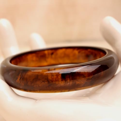 Chunky Resin Wide Bangle Bracelets for Women, Trendy Statement Minimalist Acrylic Bracelet Prom Holiday Jewelry Gift - color: Amber