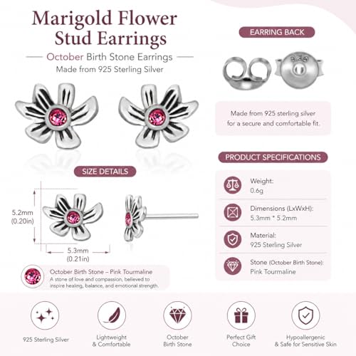 Birthstone Earrings: Handmade Necklace Flower Pendant with Colored Crystal - Gift for Mom, Daughter, BFF, Sister, Granddaughter, Niece - style: October