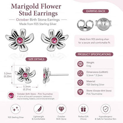 Birthstone Earrings: Handmade Necklace Flower Pendant with Colored Crystal - Gift for Mom, Daughter, BFF, Sister, Granddaughter, Niece - style: October