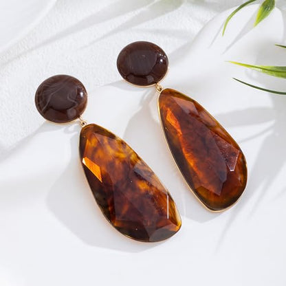 Vintage Brown Statement Earrings for Women Dangling Chunky Resin Earrings Big Water Drop Geometric Studs Boho Earrings Hypoallergenic Jewelry Gifts