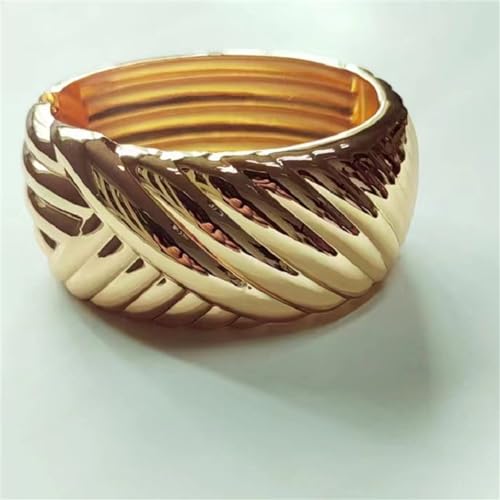 Dainty Twist Stripe Wide Chunky Bangle Bracelets for Women Minimalist Classic 14K Yellow Gold Plated Oval Cuff Wrist Open Bangles Statement Unique Design Fashion Trendy Jewelry Gift