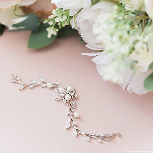 EVER FAITH Cubic Zirconia Pearl Bridal Prom Tennis Bracelet for Women | Elegant Pear CZ Wedding Jewelry Gift, for Bride Bridesmaid - style: Vine_Silver-Plated-Brass