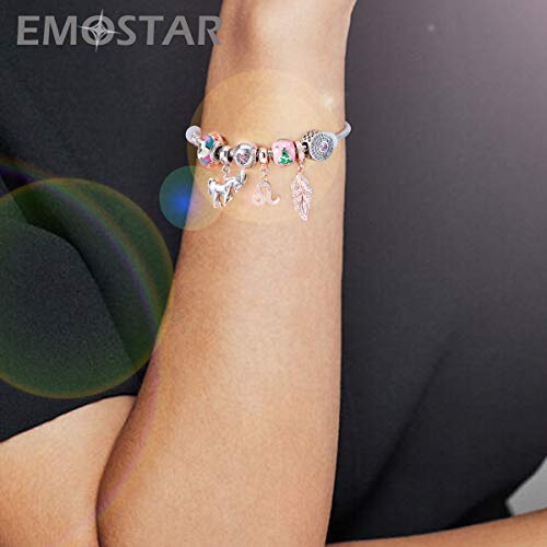 EMOSTAR Zodiac Sign Charms fits European Charm Bracelet – Rose Gold 925 Sterling Silver Necklace Pendant, 12 Horoscope Constellation Dangle CZ Birthstone Beads, Gifts for Women/Men/Birthday - color: Leo (7.23 – 8.22)