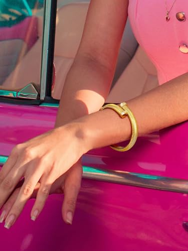 KeyStyle Bangle Bracelets For Women, Stainless Steel Stretch Bracelet Wide | 14K Gold/Rose Gold/Black/Silver Plated Flexible Wide Twisted Link Chain Wristband Jewelry, 10Mm, 16Mm, 20Mm - color: 10mm - CZ - Gold
