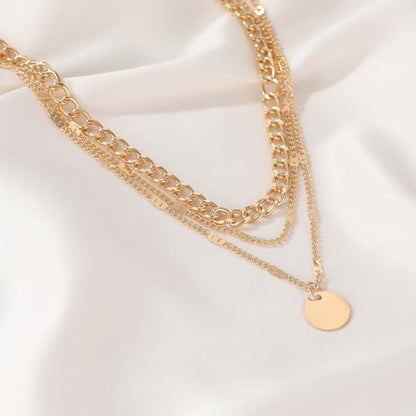 3Pcs Gold Circle Pendant Necklace Set Dainty Layered Stacked Pearls Chain Choker Necklace Trendy Birthday Jewelry Accessory Gift for Women - color: Gold Coin