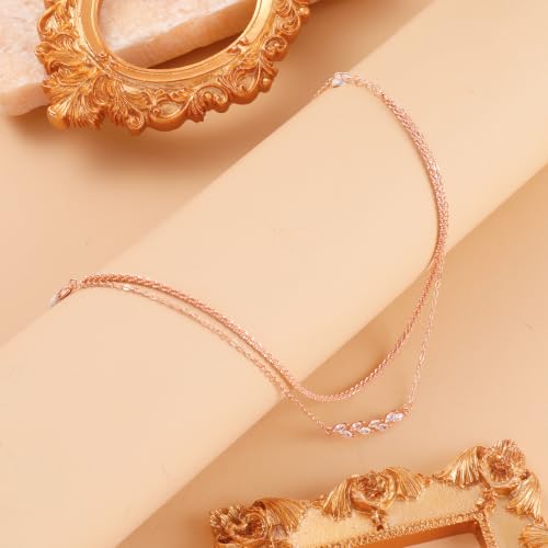 Kenivira 925 Sterling Silver Ankle Bracelets For Women Dainty Layered Waterproof 18K Gold Plated Anklets For Women Beach Adjustable Anklet Foot Jewellery - color: rose gold