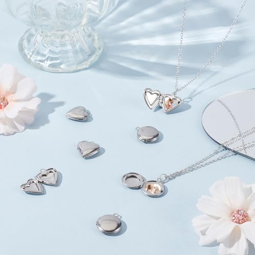 UNICRAFTALE Stainless Steel Memory Locket Pendants Heart Floating Locket Pendants Flat Round Living Memory Pendant Photo Frame Lockets Pendant for DIY Necklaces Jewelry Making - style: Round & Heart