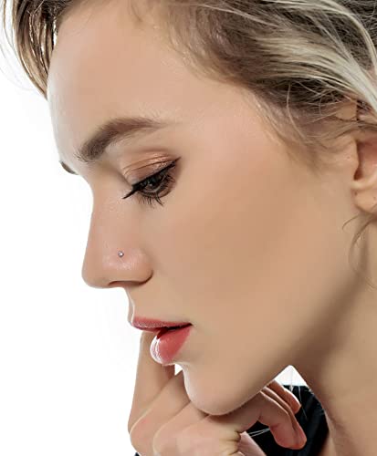 20G 10Pcs Stainless Steel L Screw Bone Shaped Nose Studs Rings Square Round CZ Nose Ring Labret Nose Piercing Jewelry for Men Women Silver Tone 1.5mm-2mm-2.5mm-3mm-3.5mm CZ - style: G:(10Pcs,Square+Round CZ)