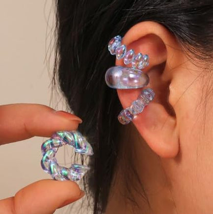 4-Piece No-Piercing-required Ear Cuff Set - Colorful Creative Resin Ear Bone Clips for Women Unique Jewelry for Daily - color: D
