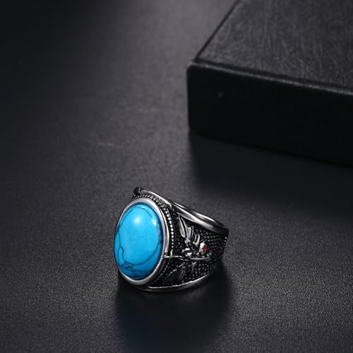 OIDEA Signet Rings for Men: St Michael The Great Protector Archangel Defeating Satan Figurine Amulet Ring Biker Rings - color: Turquoise