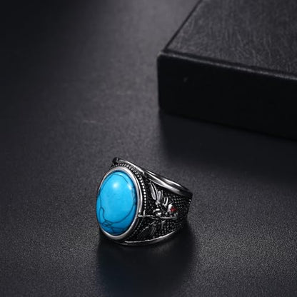 OIDEA Signet Rings for Men: St Michael The Great Protector Archangel Defeating Satan Figurine Amulet Ring Biker Rings - color: Turquoise