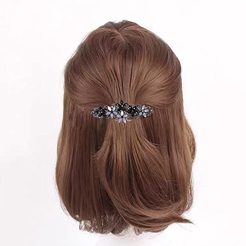 Flower Rhinestone Hair Barrettes for Women Fine Hair Glitter Sparkle Fancy Hair Clips for Women And Girls Elegant Pearl Barrettes (Black&Gray) - color: Black&Gray