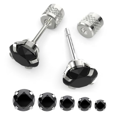 5-6 pairs Push-in Flat Back Stud Earrings Hypoallergenic Surgical Stainless Steel Cubic Zirconia Earrings Studs Set Multi-Pack, CZ Stud Earrings for Women Men Trendy Cartilage Stud Earrings 2-8mm - color: black-4/5/6/7/8mm