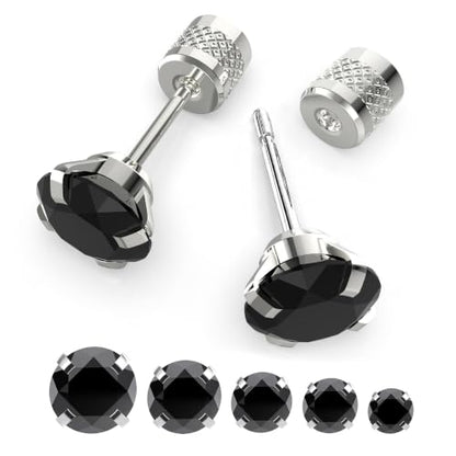 5-6 pairs Push-in Flat Back Stud Earrings Hypoallergenic Surgical Stainless Steel Cubic Zirconia Earrings Studs Set Multi-Pack, CZ Stud Earrings for Women Men Trendy Cartilage Stud Earrings 2-8mm - color: black-4/5/6/7/8mm