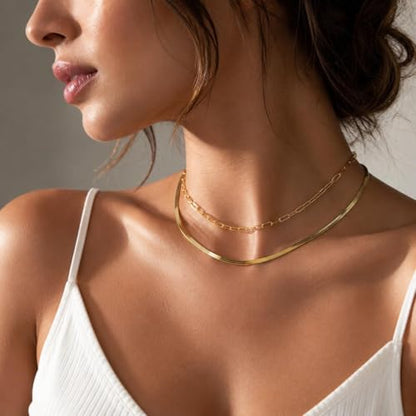 LUCA SMITH Gold Chains for Women & Men, 14K Gold Foxtail Chain Necklace Herringbone Chain Necklace Flat snake Chains 14K Gold Simple Layered Fashion Jewelry Gift for Women 18in 20in 22in 24in - size: 20in, style: Herringbone Chain-Premium Style