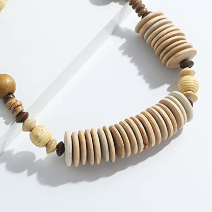 COLORFUL BLING Natural Chunky Wooden Beads Statement Necklace Boho African Tribal Collar Choker Bib Necklace Hippie Vacation Jewelry for Unisex Men Women - color: mix big