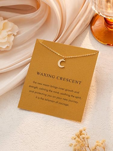 Baydurcan Dainty Gold Necklace for Women Ankh Mom Jesus Sun Star Necklace | 14K Gold Plated Pendant Necklaces Gifts for Friends Sister Mother, Birthday, Christmas, Graduation, Inspirational Gifts - style: Moon