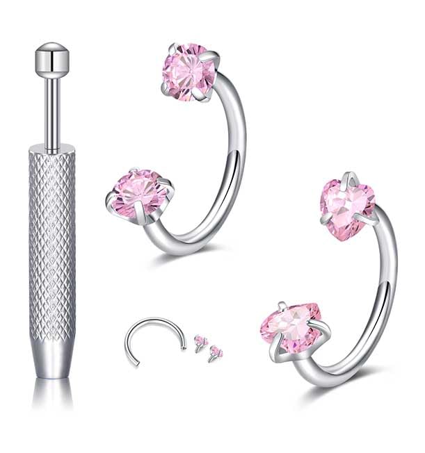 18G 20G Horseshoe Nose Rings Studs,Surgical Steel Nose Ring Pink Cubic Zirconia Nose Piercing,Internally Threaded Nose Rings For Women,Pink and Silver Zirconia - color: 20G-Silver-Pink Heart CZ