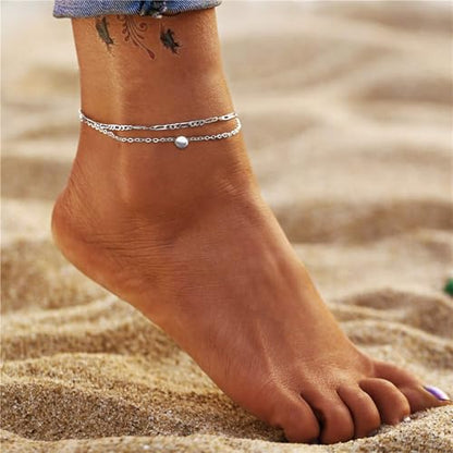 ChicSilver Personalized 925 Sterling Silver Tiny Heart/Moon/Star/Sun/Dot/Triangle Anklets Simple Dainty Foot Jewelry for Women, Silver/Gold Plated/Rose Gold Plated - style: Silver Dot