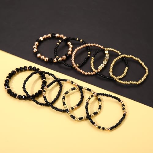 ZOLEAROPY Game Day Bracelets Stack Football Bracelets for Women Men Stackable Game day Bracelet Accessories Football Mom Outfit Jewelry Gifts - color: black gold