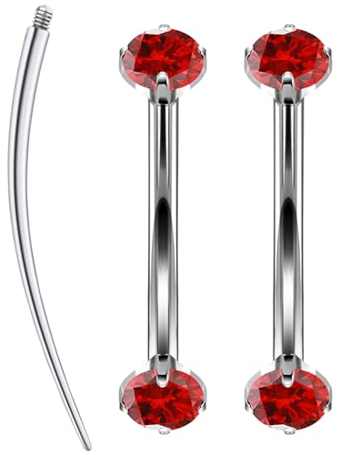Eyebrow Piercing Jewelry F136 Titanium Internally & externally Threaded Curved Barbell Vertical Labret Lip Jewelry Ear Rook Navel Belly Button Ring Women Men 20g 18g 16g 6mm/8mm/10mm/12mm - color: 10mm F136 titanium Eyebrow Rings 16G Red