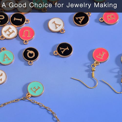 stino 200Pcs A-Z Metal Letter Charms for Jewelry Making, Capital Alphabet Initial Charms - color: 104Pcs Gold Enamel Disc