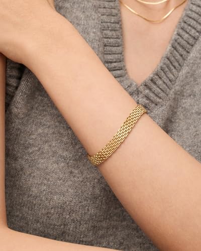 PAVOI 14K Gold Plated Chunky Chain Adjustable Bracelet for Women | Stainless Steel Lightweight Trendy Chain Bracelet - color: White Gold, size: 6 Inches