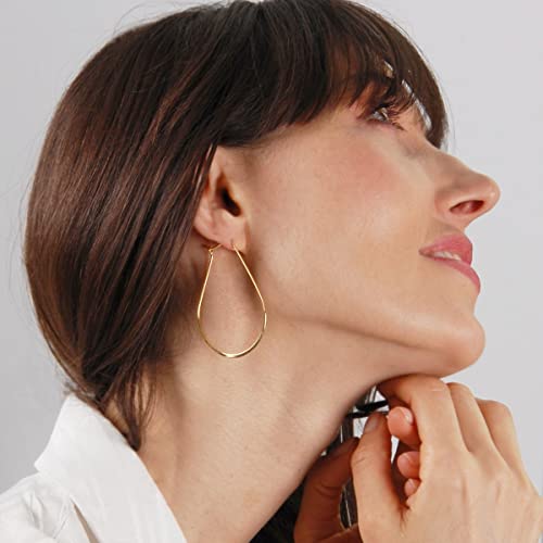Oval Threader Hoop Earrings for Women - Lightweight Thin Earring Hoops | Plated in 18K Gold or 925 Sterling Silver, Hypoallergenic and Safe for Sensitive Ears - color: 2.3" inch - 18K Gold Plated
